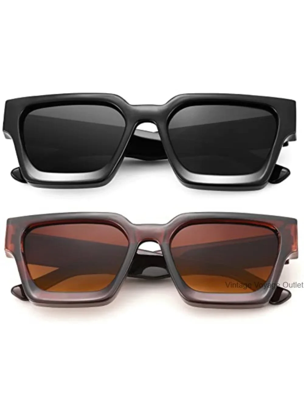 Chunky Rectangle Sunglasses UV400 Protection Retro 90s 3D Frame Unisex
